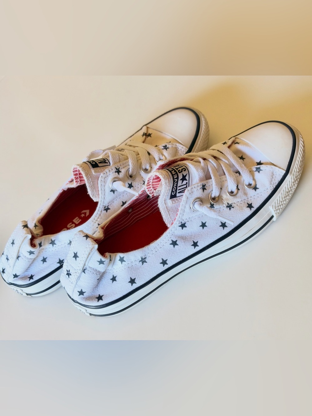NWOB converse white navy blue star shoes shoreline slip low top canvas sneakers
